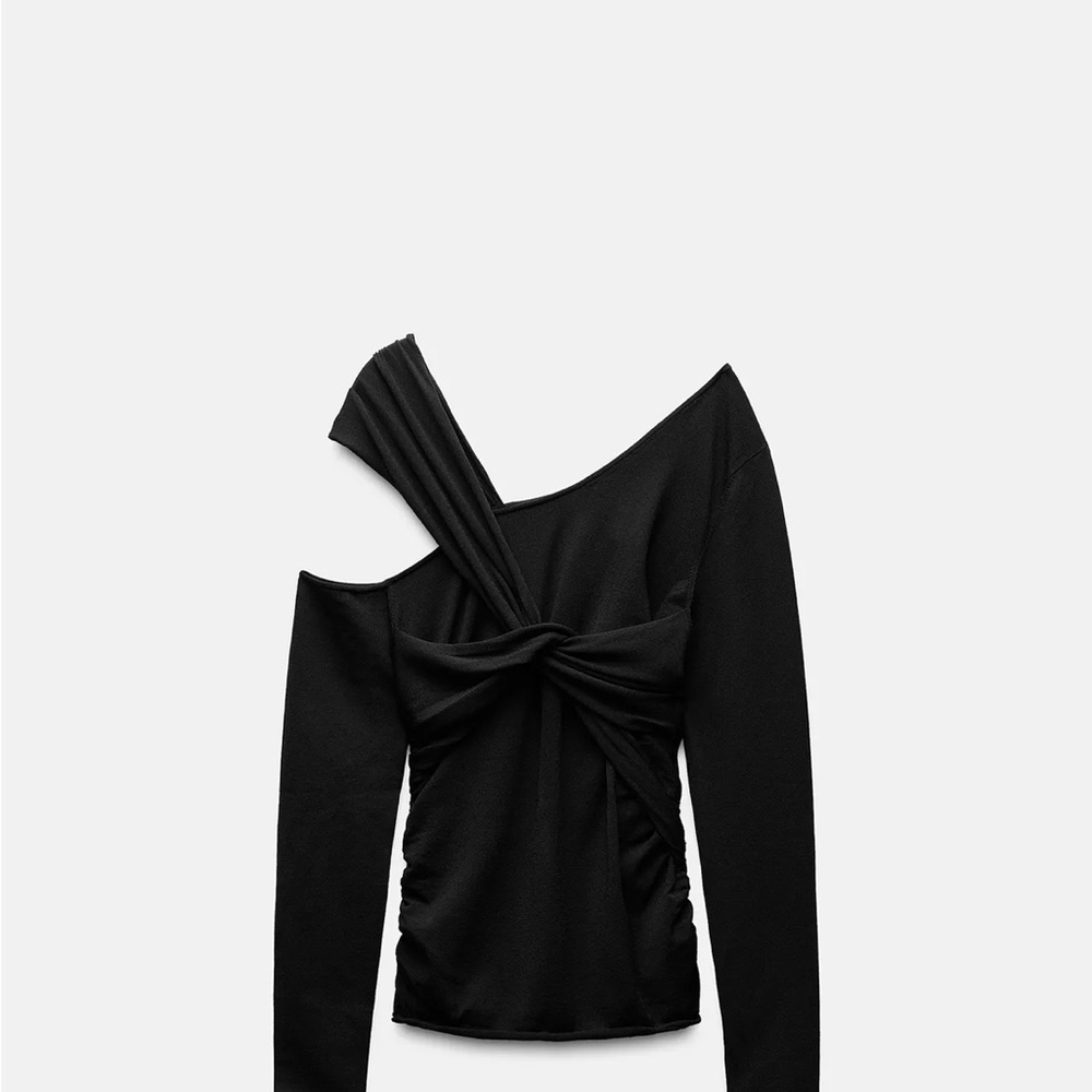 Zara Black Asymmetrical Off-Shoulder Blouse